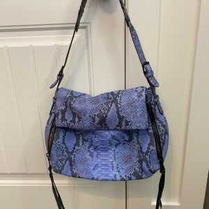 Aimee Kestenberg Vibrant Blue Snakeskin Shoulder Bag with Adjustable Strap.